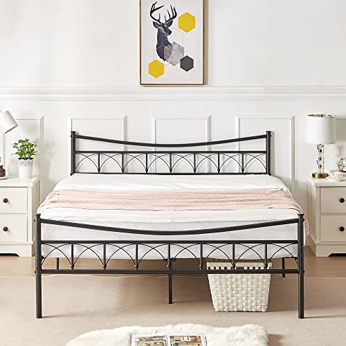 VECELO Bed Frame Mattress Foundation with Headboard and Footboard, No Box Spring Needed, No Noise/Easy Set Up, Double Size, Black