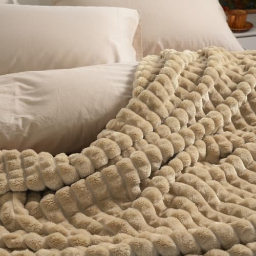 "PHF Luxury Soft Fleece Blanket King Size, No Shed No Pilling, 380GSM Fluffy Cozy Throw Blankets for Bed, 108""x90"",Lightweight Warm Bedding for Home Decor, for Women, Khaki"