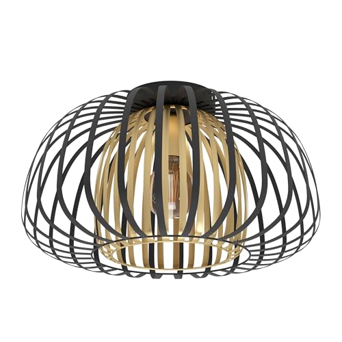 Eglo Flush Ceiling Light Encintos, Lighting Made of Black and Brushed Brass Metal, Living Room and Bedroom lamp with E27 Socket