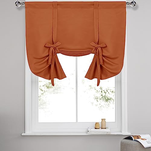 DWCN Blackout Curtains-Tie Up Shade for Window Thermal Insulated Room Darkening Rod Pocket Curtains for Kitchen, Burnt Ochre, W42 X L45 Inches, 1 Panel