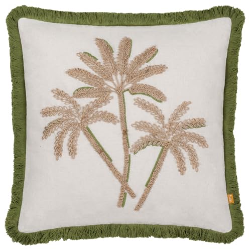 furn. Palm Embroidered Feather Rich Cushion - Green - 45x45cm