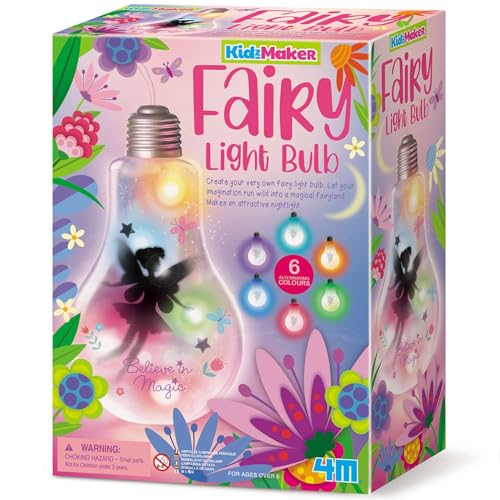 4M KidzMaker Fairy Light Bulb Kit - Creative Nightlight Craft Set with LED String Lights & Glitter - Fun STEM Art Activity Toy for Children - Night Light Gift for Kids Aged 5+ - Screen-Free Play