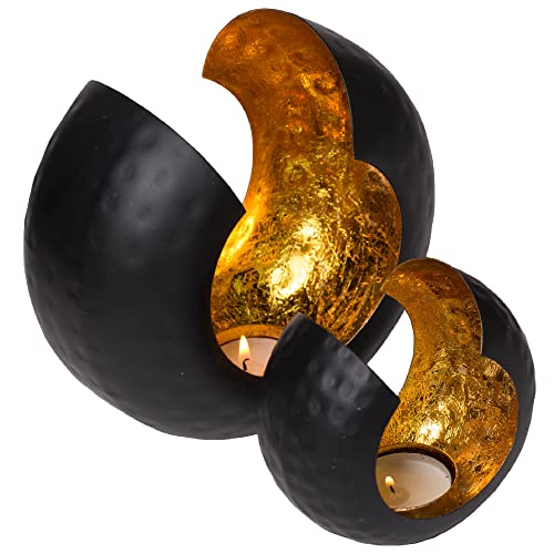 Gold Candle Holders - Set Of 2 Pieces - Creates Fantastic Shading Effect - Lanterns For Candles - Made Steel - Decorative Candle Lanterns - Black Candle Holders By Gadgy