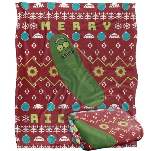 RICK AND MORTY Blanket, 152 x 127 cm Merry Pickle Rickmas Ugly Christmas Sweater Silky Touch Super Soft Throw Blanket