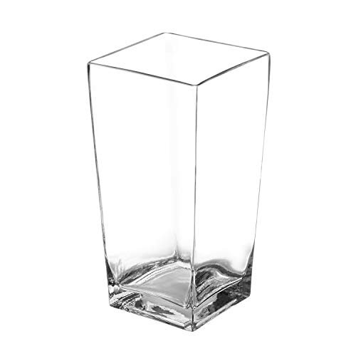 "Royal Imports Flower Glass Vase Decorative Centerpiece For Home Or Wedding - Tall Square Tapered Shape, 10"" Tall, 5""X5"" Opening"