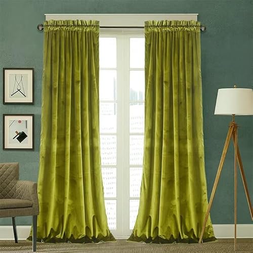 Roslynwood Velvet Curtains 2 Panels Set, Block Light Thermal Insulated Velour Rod Pocket Drapes for Bedroom and Living Room (52 x 84 inch, OliveGreen)