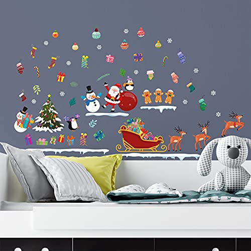 WALPLUS Christmas Decorations Wall Stickers Christmas Day Colourful Cartoon Stickers Set Wall Art Window Display Clings Decals Living Room Sale Clearance PVC Decals for Glass Xmas Winter