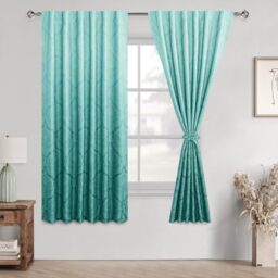 DWCN Teal Ombre Room Darkening Curtains 63 inches Length - Back Tab Damask Patterned Tieable Window Drapes Thermal Insulted Light Blocking Curtains for Bedroom, Kitchen, 2 Panels, W52 x L 63