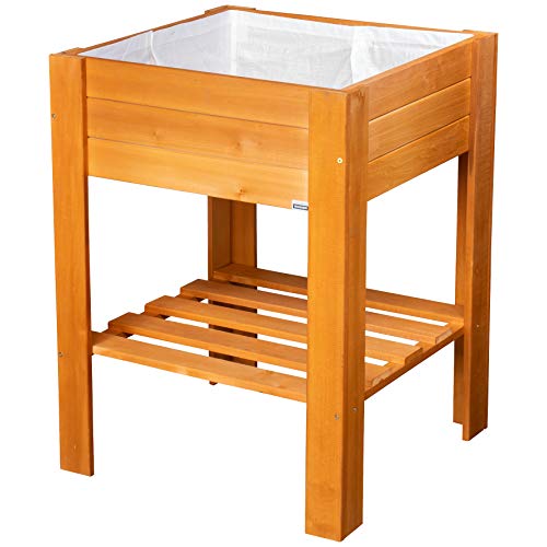 WAGNER GreenFAMILY - Raised bed - GreenBOX Light - coniferous wood, solid wood FSC??, chestnut, 53,5 x 53,5 x 70 cm, shelf, incl. plant bag - 25038001