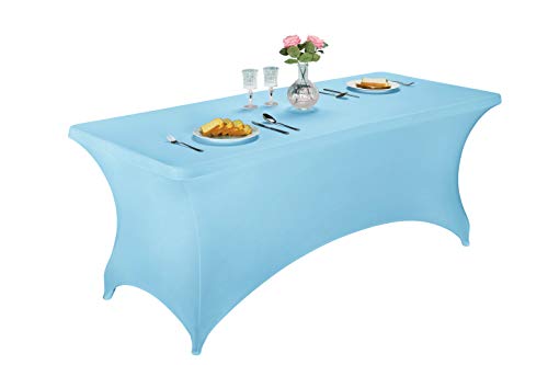 LZY Spandex Table Covers 6FT x 6FT, 2 Count, Rectangular, Bluemist, Solid, Elegant, Stretchable (4-way), Cocktail & Wedding, Perfect for Special Events