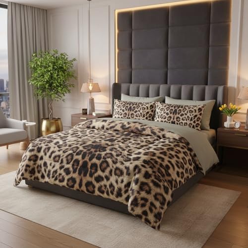 QOOMO Leopard Print 7 Pieces Comforter Set Full Size,Cheetah Bedding Set for Kids Teens Girls-Include 1 Comforter,1 Fitted Sheet,1 Flat Sheet,2 Printing Pillowcases and 2 Pillowcases