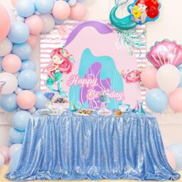 "QueenDream Wedding Tablecloth Sequin Rectangle 60"" x102 Baby Blue Bling Sequin Overlay for Party/Christmas/Wedding/Home Decorations"
