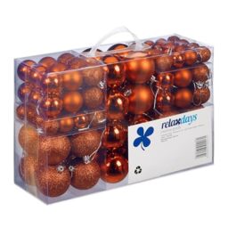 Relaxdays Christmas Baubles Set of 100, Festive Ornaments, Matt, Shiny, Glitter, Tree Balls ∅ 3, 4 & 6 cm, Orange
