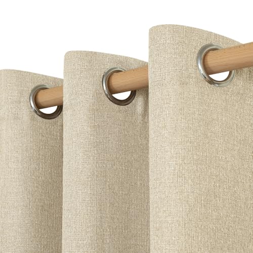 LAMIT Natural Linen Curtains 78 inches Long for Living Room, Grommet Thick Linen Textured Light Filtering Drapes Privacy Thick Window Treatments for Bedroom/Farmhouse, Set of 2 Panels, 52 x 78 Inch