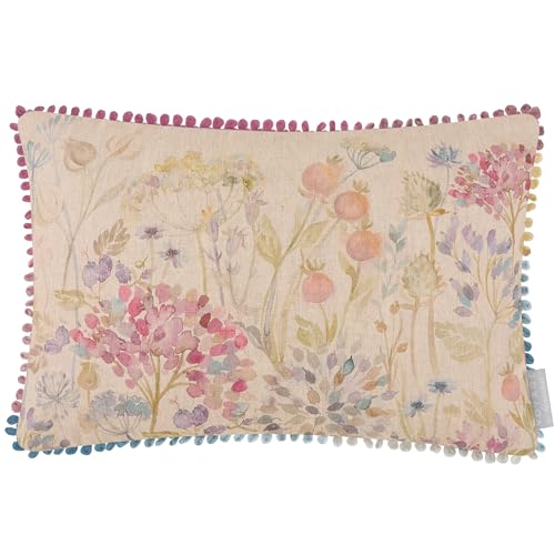 Voyage Maison Country Hedgerow Feather Filled Cushion – British Meadow Watercolour Linen Blend Luxury Decor (Multicolour - 40x60cm)