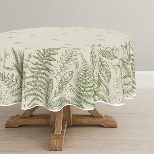 Horaldaily Spring Tablecloth 90 x 90 Inch Round Plants Wild Fern Beige - Seasonal Washable Table Cover for Party Picnic Dinner Decor