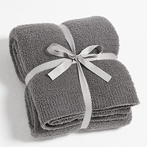 CYMULA Super Soft Knit Throw Blanket Twin Size Dark Grey-Lightweight Plush Fuzzy Fluffy Warm Cozy Blankets and Throws for Sofa Bed All Season Use, 60x80 inches