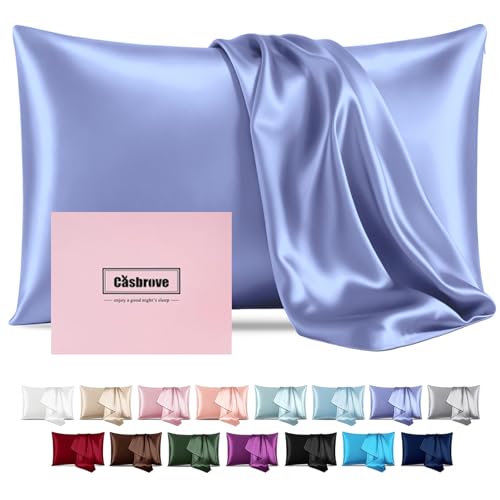 Pillowcase for Hair and Skin Mulberry Silk Soft Breathable Smooth Both Sided Natural Pillowcase with Zipper Beauty Sleep 1 Pc for Gift (Standard, Cornflower Blue)