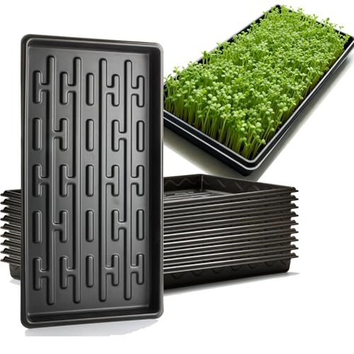 "RooTrimmer Shallow 1020 Nursery Flat Trays Specialized for Holding & Carrying 200 Cell Plug Seedling Trays (Height is 1.3""),Microgreen Germination Trays (YB01, 10P)"