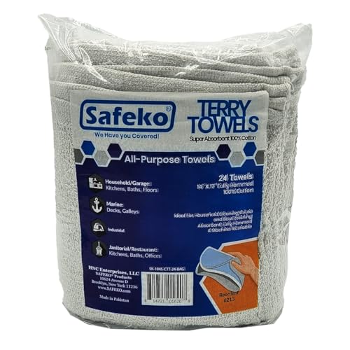 SAFEKO Cotton Terry Towels ??? 100% Cotton, 14??? x 17???, Super Absorbent & Machine Washable ??? 24 Pack
