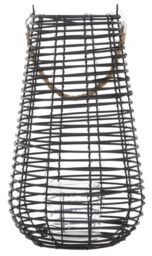 Premier Housewares Dinner Set For 6 Large Black Rattan Lantern with Glass Candle Holder, Natural Rope Handle Chicken Dinner Set, Boho-Inspired Design Dinner Plates Set, 41x25x25cm