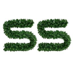 2 Pieces, 9ft/2.7m Christmas Garland Green Bushy Artificial Pine - Long Christmas Greenery for Indoor Outdoor Use, Stairs, Fireplaces, Doors, Mantel Home Garden Wedding Decoration