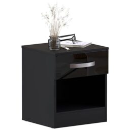 VIDA DESIGNS High Gloss Bedside Cabinet Black, 1 Drawer With Metal Handles and Runners, Unique Anti-Bowing Drawer Support, Bedroom Furniture