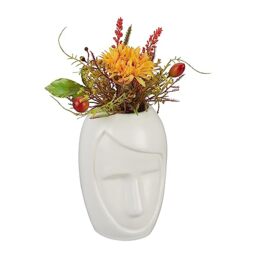 Relaxdays, Face Flower Vase, Ceramic, Decorative, for Pampas Grass and Dried Florals, HxWxD: 14.5 x 9.5 x 10.5 cm, White