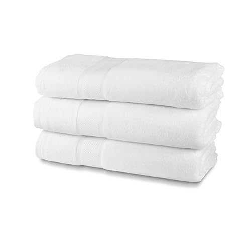 Set of 3 Bath Towels, 90 x 140 cm, 550 g/m², Ideal for B&B and Hotel, Resistant to Frequent Washing, White, Luxury Line