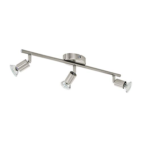 EGLO LED Ceiling Light Buzz LED, 3-Bulb Ceiling Light, Metal Ceiling Spotlight in Matt Nickel, Living Room Lamp, Kitchen Lamp, Spotlights Including GU10 Bulb, Warm White, L 48.5 cm