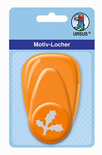 URSUS Motif Punch Made of Plastic, Medium, Ilex Sheet, Approx. 25.4 mm, Easy to use Thanks to Lever Function and Practical catching Device, Orange, 25,4 mm