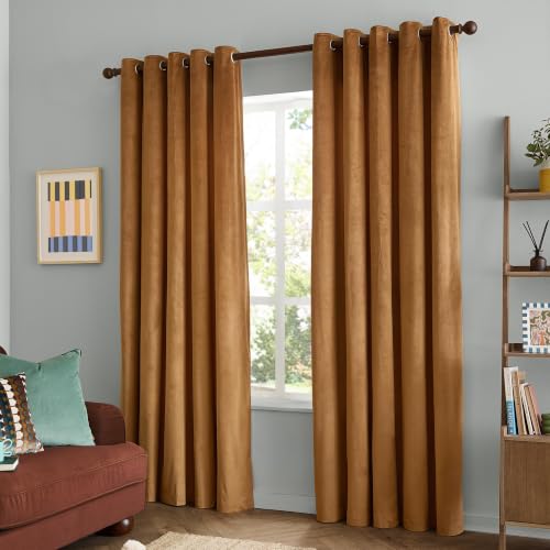 furn. The Ultimate Velvet Blackout Eyelet Curtain Pair (Caramel - 168x229cm)