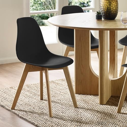 Julian Bowen Agatha Dining Chairs - Set of 2 Black Plastic Kitchen Chairs with Wooden Legs for Dining Room - 82 x 45 x 50cm