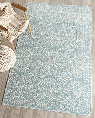 Safavieh Craft Art-Inspired Indoor Woven Rectangle Area Rug, Valencia Collection, VAL214, in Alpine Blue / Cream, 152 X 244 cm for Living Room, Bedroom or Any Indoor Space