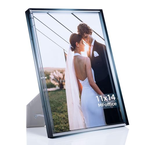 Gradient 11x14 Acrylic Picture Frame - Fits 8x10 with Mat or 11x14 without Mat, with Tabletop Stand & Wall Mount for Home Office Decor, Black Grey, 1Pack