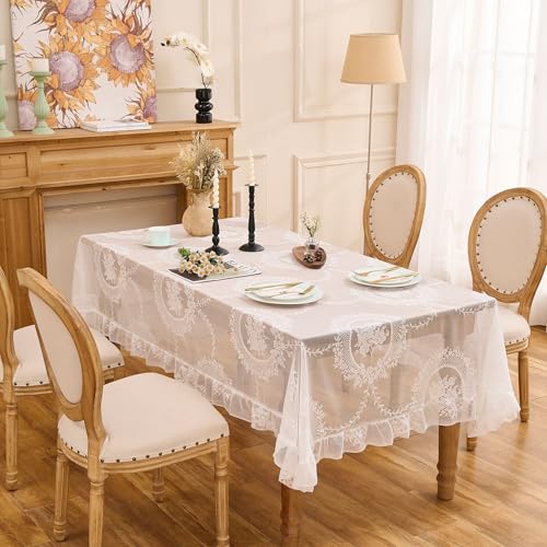 Raedan Floral Embroidered White Lace Rectangular Tablecloth 55???x40??? Vintage Table Cover (White, 55???x40???, Rectangle)
