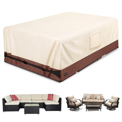 "Rectangular Patio Furniture Covers,Upgraded 600D Heavy Duty Outdoor Furniture Covers Waterproof,Outdoor Sectional Dining Table and Chairs General Purpose Furniture Set Cover,88""L ?? 62""W ?? 28""H,Beige"