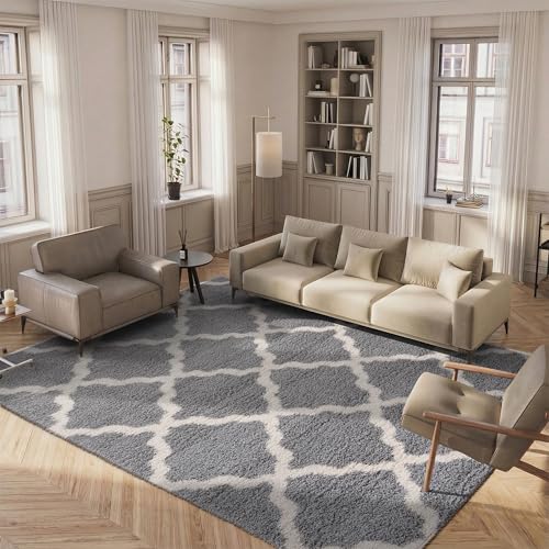 Safavieh Shaggy Indoor Woven Rectangle Area Rug, Dallas Shag Collection, SGD257, in Grey / Ivory, 155 X 229 cm for Living Room, Bedroom or Any Indoor Space