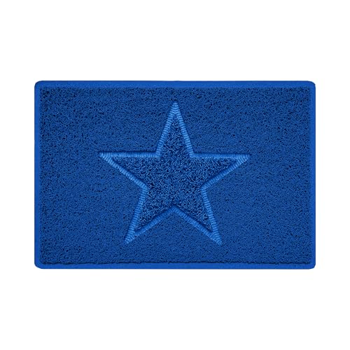 Nicoman Star Shape Embossed Entrance Door Mat Non Slip Dirt Trapper PVC Spaghetti Mat with Rubber Base, Jet Washable Quick Drying Doormat Indoor or Outdoor - (Small, Blue, 60 x 40cm)