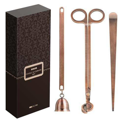 RONXS 3 in 1 Candle Wick Trimmer Set, Snuffer, Dipper, Cutter, Copper - Candle Care Accessory Kit, Stainless Steel, Trims Wick, Puts out Flame and Dips, Gift Box for Candle Lovers Home Decoration