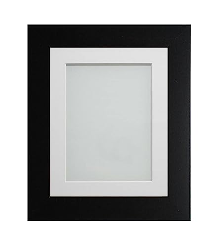Frame Company Watson Matte Black Picture Photo Frame fitted with Perspex, A4 with White Mount for image size 10x6 inch