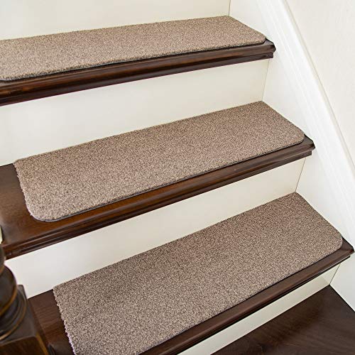 COSY HOMEER Stair Treads Non-Slip Carpet Mat 28inX9in Indoor Stair Runners for Wooden Steps, Stair Rugs for Kids and Dogs, 100% Polyester TPE Backing 15pcs,Beige,Protect Floor