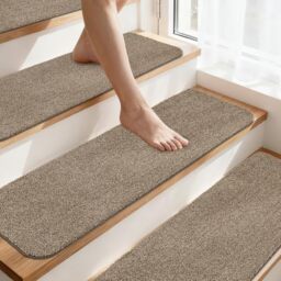 COSY HOMEER Stair Treads Non-Slip Carpet Mat 28inX9in Indoor Stair Runners for Wooden Steps, Stair Rugs for Kids and Dogs, 100% Polyester TPE Backing 15pcs,Beige,Protect Floor