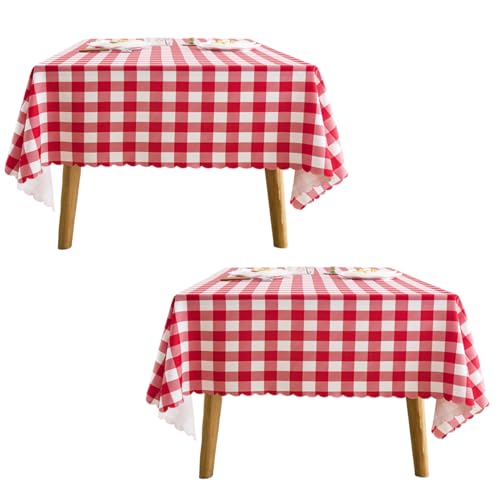 MANGATA CASA Red Gingham Tablecloth for Rectangle Tables-2Pcs Checkered Table Cloth Waterproof Kitchen & Table Linens-Polyester Buffalo Plaid Wrinkle Free Table Cover(Red 60x72in)