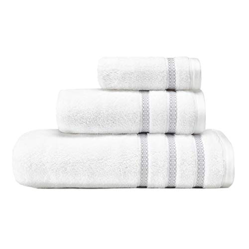 Vera Wang - 100% Cotton Soft and Plush Modern Dobby Design, Absorbent Fade Resistant and Low Lint Bath Towel Set, Textured Trellis Grey, 3-Piece