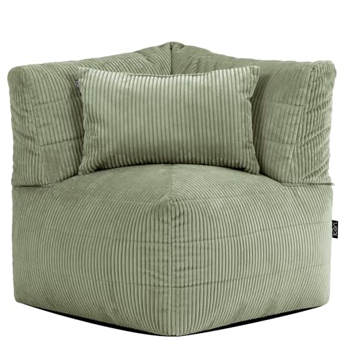 icon Noa Bean Bag, Sage Green, Large Adult Chair, Modular Boneless Sofa, Bean Bag with Filling Included, Corduroy Sofa Set, Living Room, Living Room Furniture
