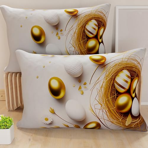 PETTI Artigiani Italiani - Set of 2 Easter Cushion Covers 40x70 cm in Microfibre, Easter Decorative Cushions for Bedroom, Sofa and Living Room, 2 Decorative Pillow Covers, 100% Made in Italy