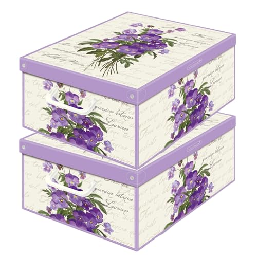 Lavatelli Set of 2 Cardboard Storage Boxes with Lid Violets 32x42x17.5cm - Storage organiser in cardboard, violets scented lid, set of 2 boxes of 32x42x17.5 cm. Made in Italy