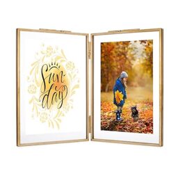 Rising Star Brass Picture Frame, Vintage Double 4x6 Folding Picture Frames, Gold Metal Pressed Glass Photo Frame, Hinged Picture Frame