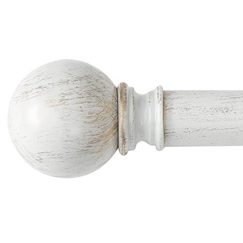 "NICETOWN Decorative Single Window Drape Curtain Rod, Retro Style Standard 1 1/8 inch Diameter Adjustable 28-48"" Length with Round Finials, Antique White"